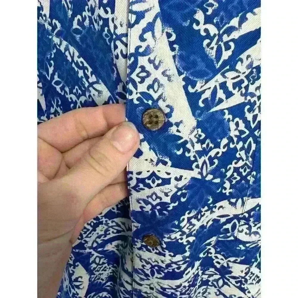 NWT 100% Silk Island Republic Men’s XXL Hawaiian Shirt Button Up Blue Floral - Picture 10 of 11